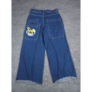 A.LAB Baggy Jeans Men 32 x 29 Blue Wide Leg Rave Y2K Embroider RAW HEM